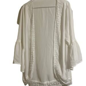 OS No Stretch coverup in White with lace trim and bell sleeves